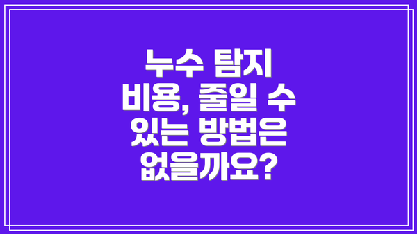 누수 탐지 비용, 줄일 수 있는 방법은 없을까요?