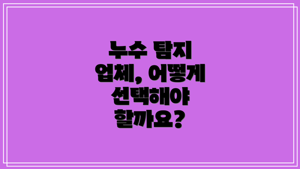 누수 탐지 업체, 어떻게 선택해야 할까요?
