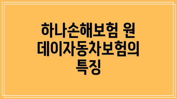 하나손해보험 원데이자동차보험의 특징