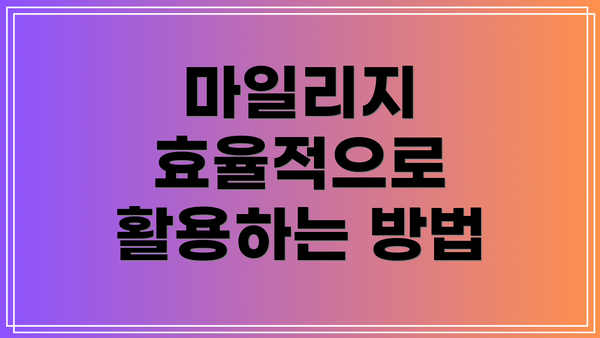 마일리지 효율적으로 활용하는 방법