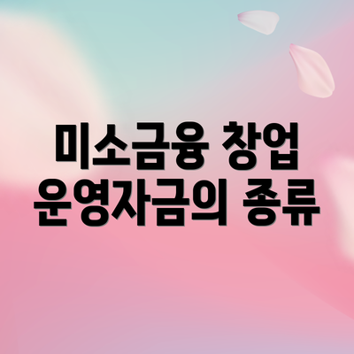 미소금융 창업 운영자금의 종류