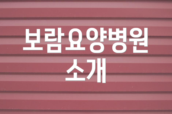 보람요양병원 소개